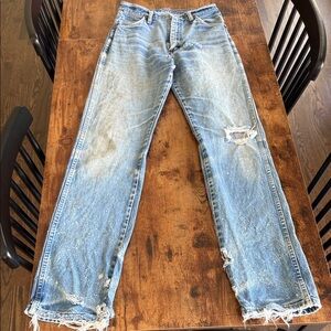 Vintage wrangler Light Blue Distressed Straight-Leg Jeans